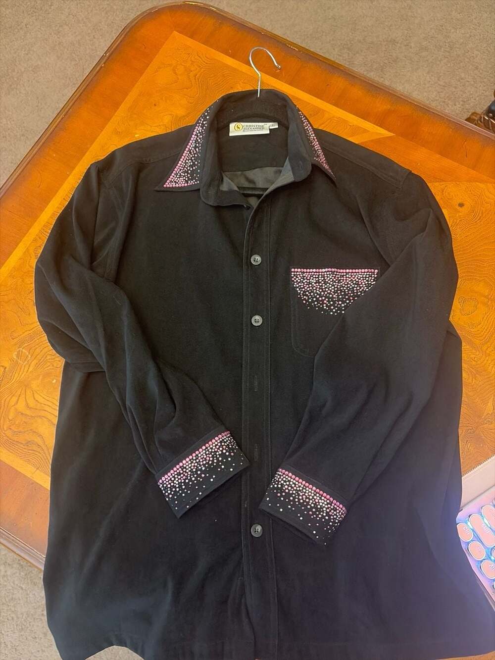 Christine Alexander Black Faux Suede Rhinestone Studded Shirt Jacket
